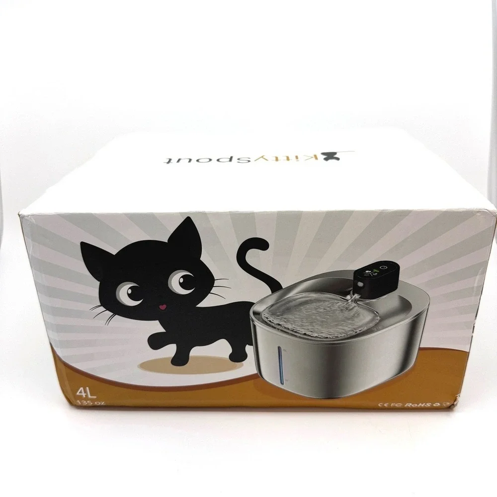 KittySpout Wireless Cat Water Fountain Stainless Steel 4L 135oz Silent Motion